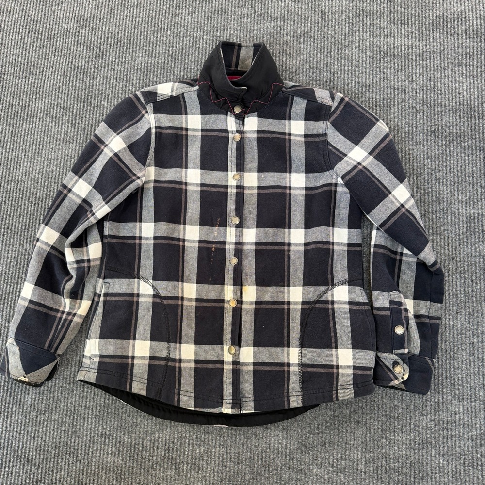 Orvis Women Classic Collection Plaid Fleece Lined Shirt Jacket S Black White